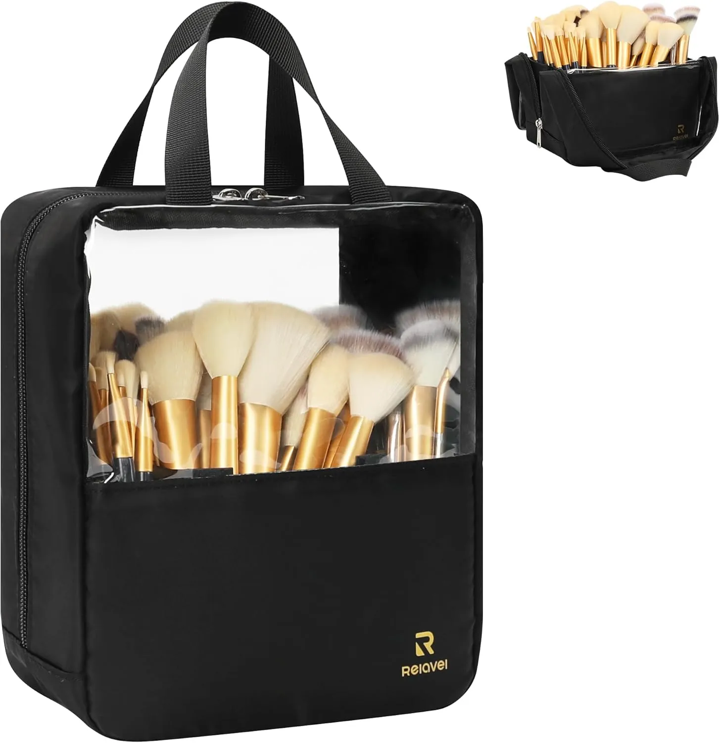 MONSTINA Extra Large Makeup Brush Organizer Bag,High Capacity Portable Stand-Up Makeup Brush Holder,Professional Artist Makeup Case Transparent Clear