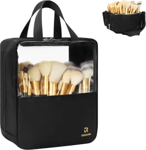 MONSTINA Extra Large Makeup Brush Organizer Bag,High Capacity Portable Stand-Up Makeup Brush Holder,Professional Artist Makeup Case Transparent Clear