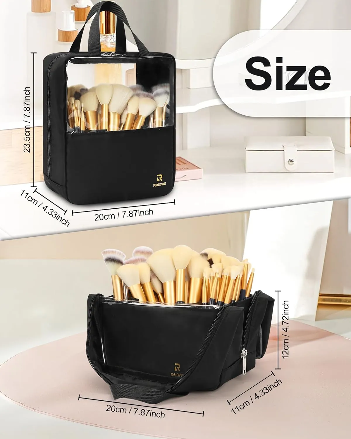 MONSTINA Extra Large Makeup Brush Organizer Bag,High Capacity Portable Stand-Up Makeup Brush Holder,Professional Artist Makeup Case Transparent Clear