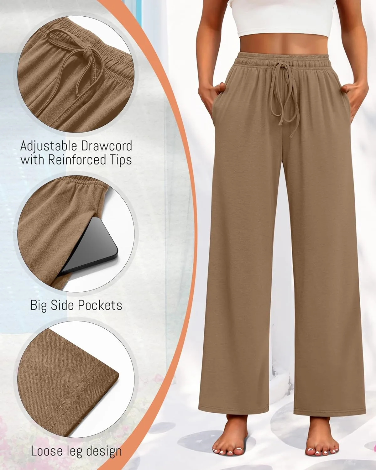 Neer 3 Pack Women's Drawstring Pants Casual Wide Leg Lounge Pants Yoga Sweatpants Loose Summer Comfy Palazzo with Pockets