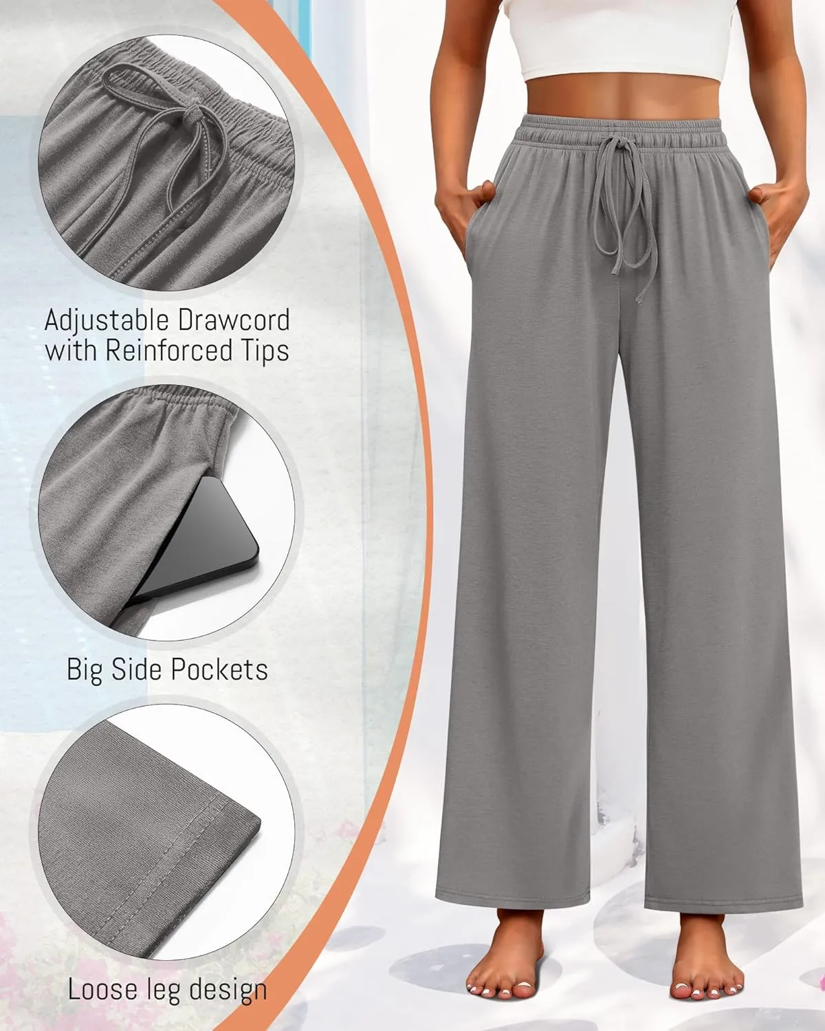 Neer 3 Pack Women's Drawstring Pants Casual Wide Leg Lounge Pants Yoga Sweatpants Loose Summer Comfy Palazzo with Pockets