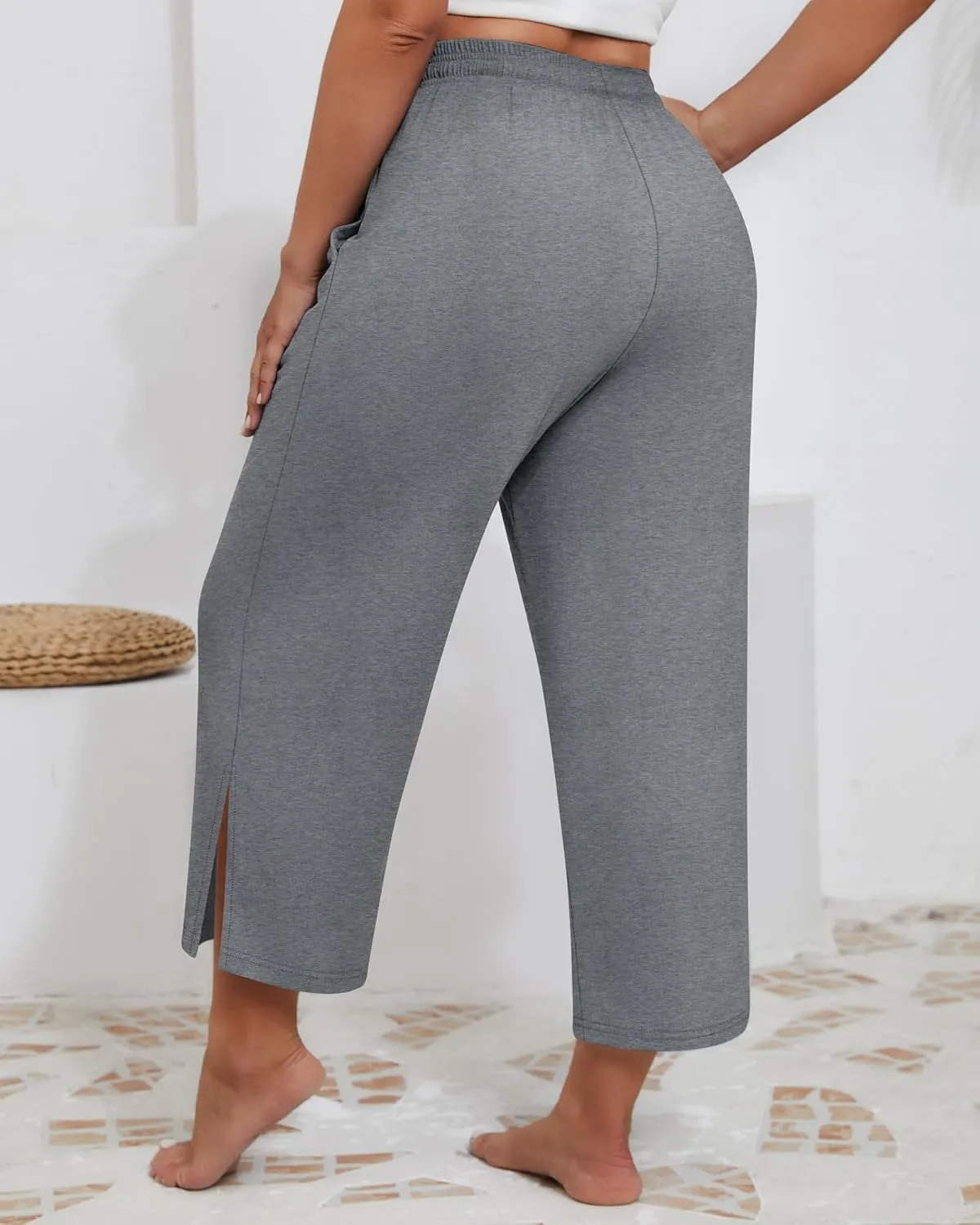 Neer 3 Pack Women's Plus Size Capris, Drawstring Cropped Wide Leg Pants Lounge Athletic Yoga Sweatpant with Pocket