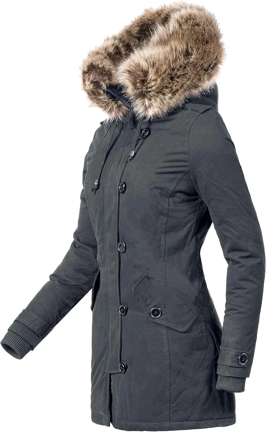 NUTEXROL Women's Heavy Thicken Puffer Down Warm Parka Padded Winter Hooded Insulated Jacket Overcoat with Faux Fur Hood