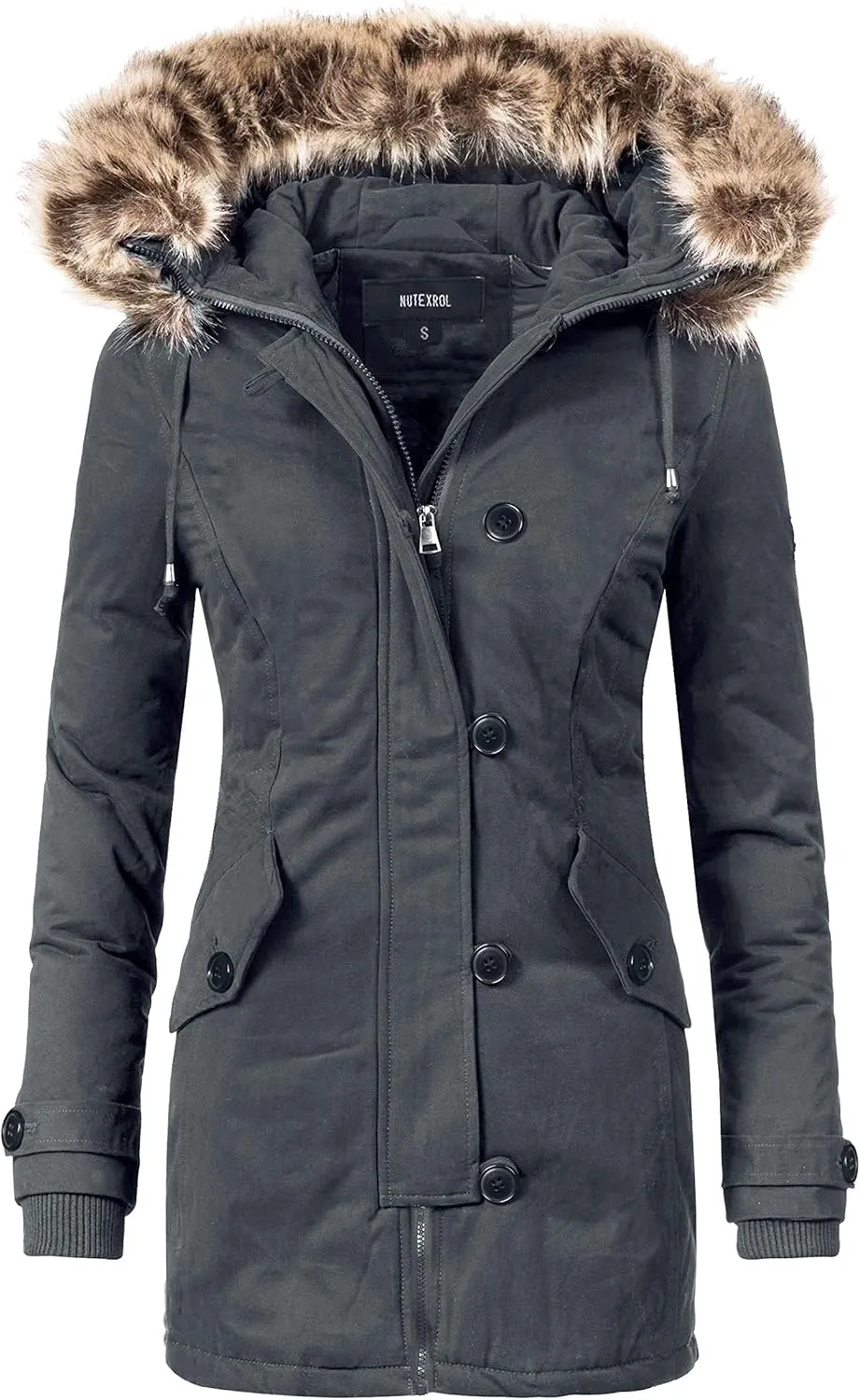 NUTEXROL Women's Heavy Thicken Puffer Down Warm Parka Padded Winter Hooded Insulated Jacket Overcoat with Faux Fur Hood