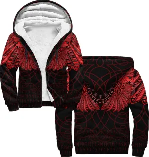 Odin myth heavyweight hoodies for men, fenrir wolf 3D print fleece warm windproof zip sweatshirt winter Hooded jacket (Color : Raven Totem Red, Size : 3X-Large)