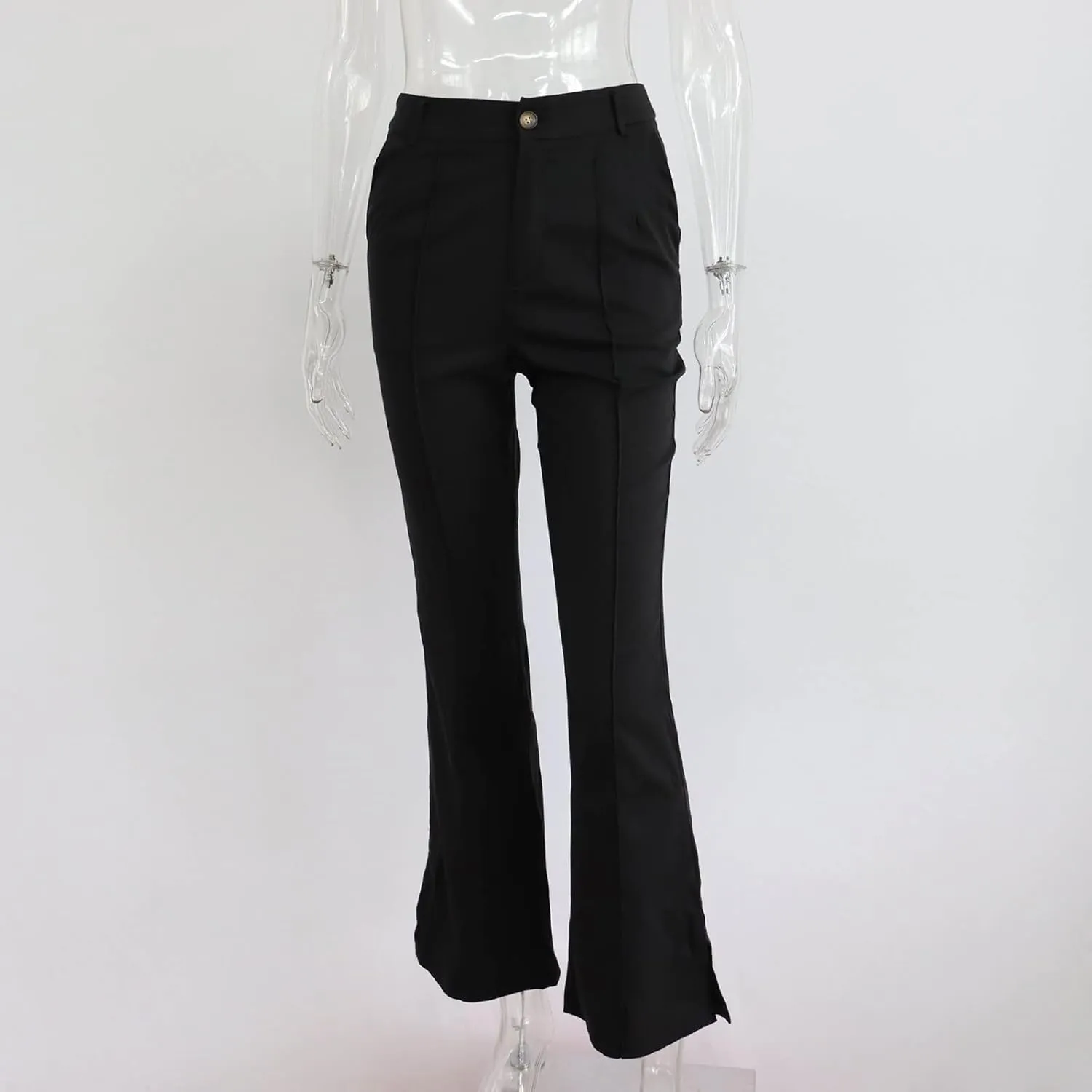 Office Flare Pants for Women Classic Formal Solid Ribbed Wide Leg High Waist Trousers Fashion Curvy Work Dressy Bootcut Pants