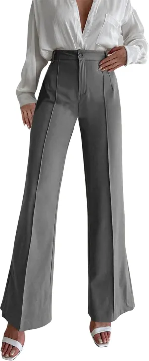 Office Flare Pants for Women Classic Formal Solid Ribbed Wide Leg High Waist Trousers Fashion Curvy Work Dressy Bootcut Pants
