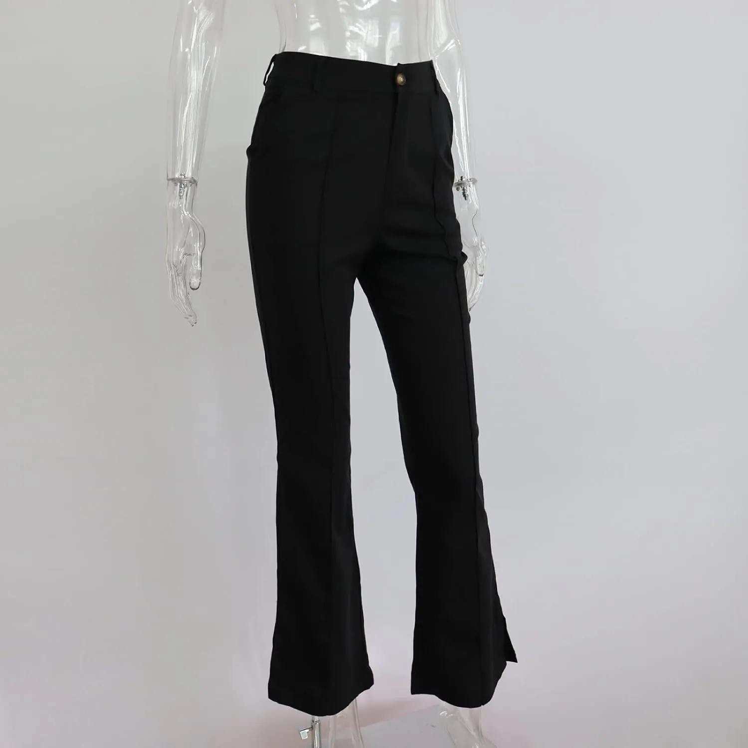 Office Flare Pants for Women Classic Formal Solid Ribbed Wide Leg High Waist Trousers Fashion Curvy Work Dressy Bootcut Pants
