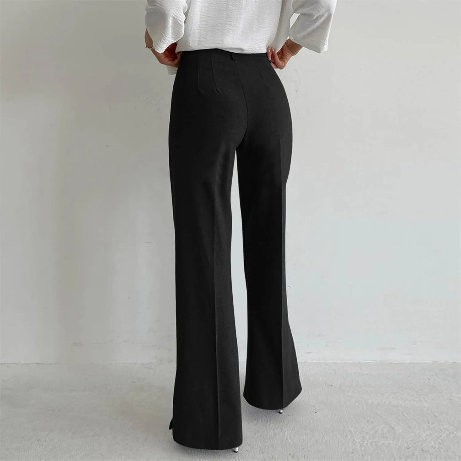 Office Flare Pants for Women Classic Formal Solid Ribbed Wide Leg High Waist Trousers Fashion Curvy Work Dressy Bootcut Pants