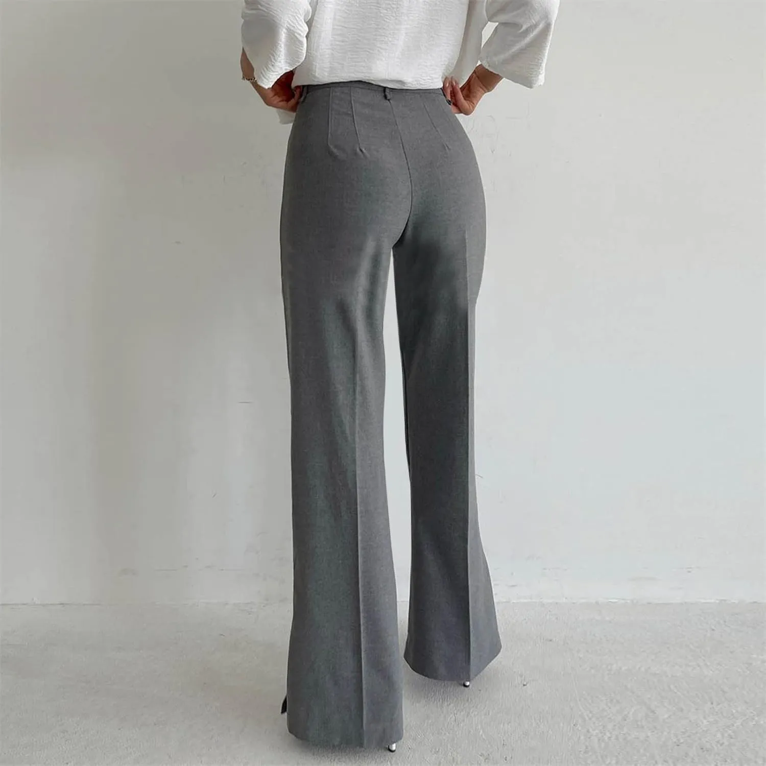 Office Flare Pants for Women Classic Formal Solid Ribbed Wide Leg High Waist Trousers Fashion Curvy Work Dressy Bootcut Pants