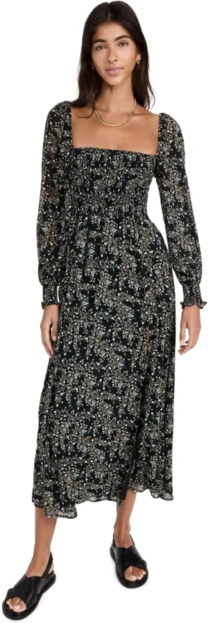 o.p.t Women's Classic Smocked Maxi Dress, Green Floral, XS