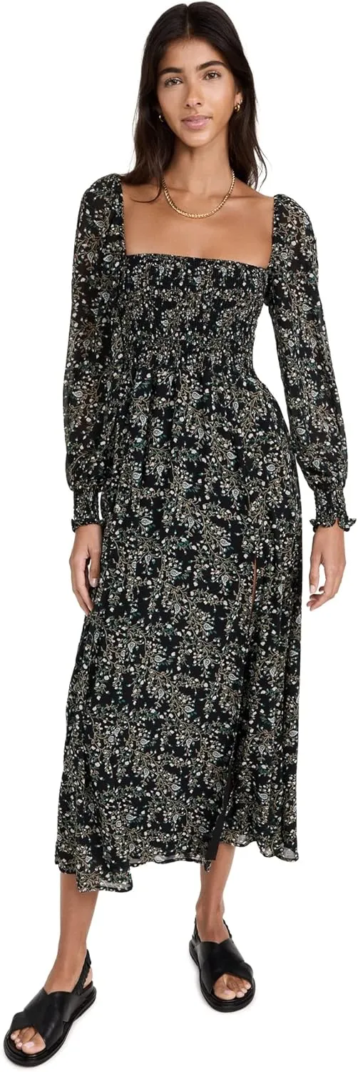 o.p.t Women's Classic Smocked Maxi Dress, Green Floral, XS
