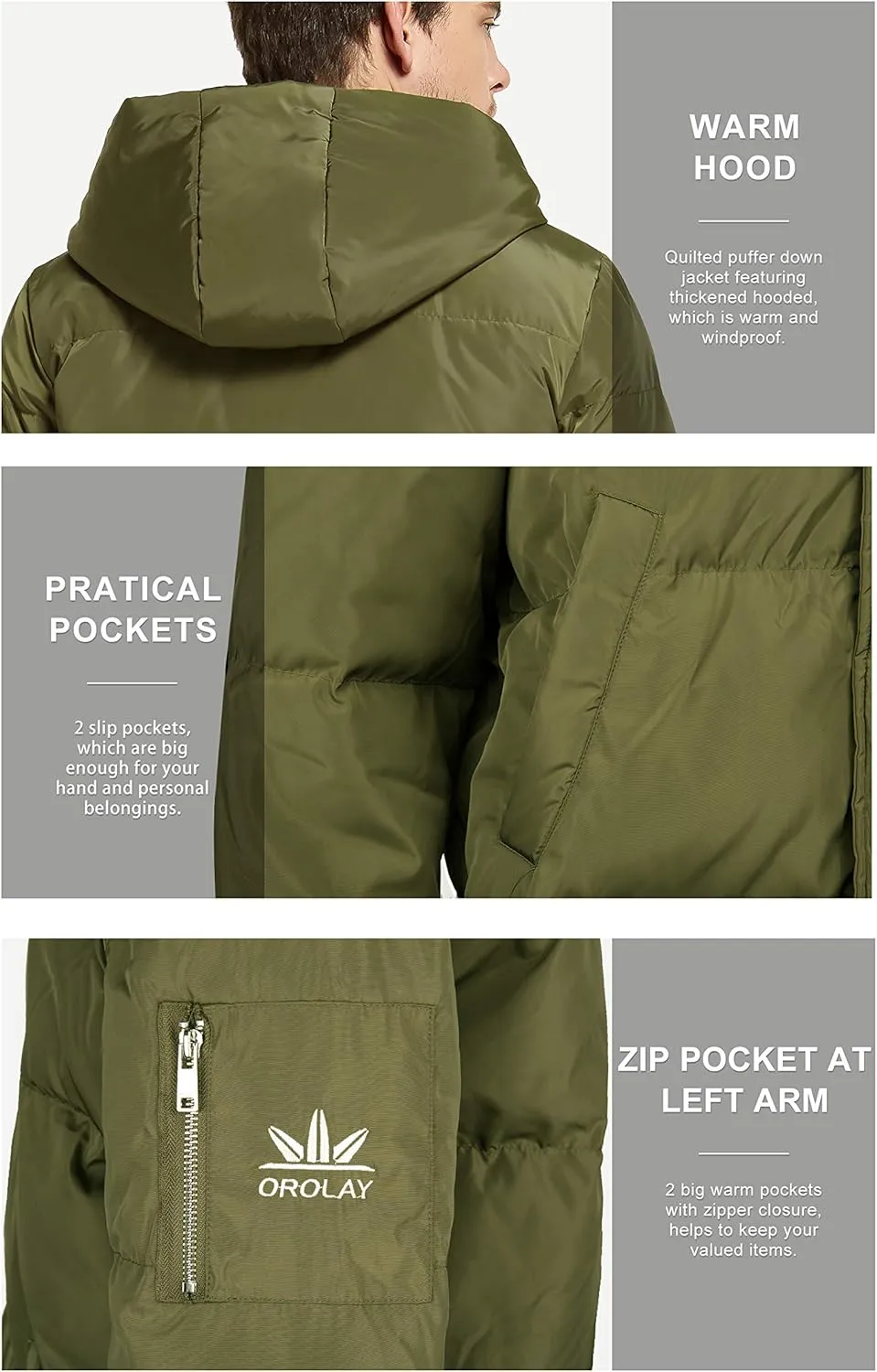 Orolay Mens Thickened Down Jacket Winter Warm Down Coat