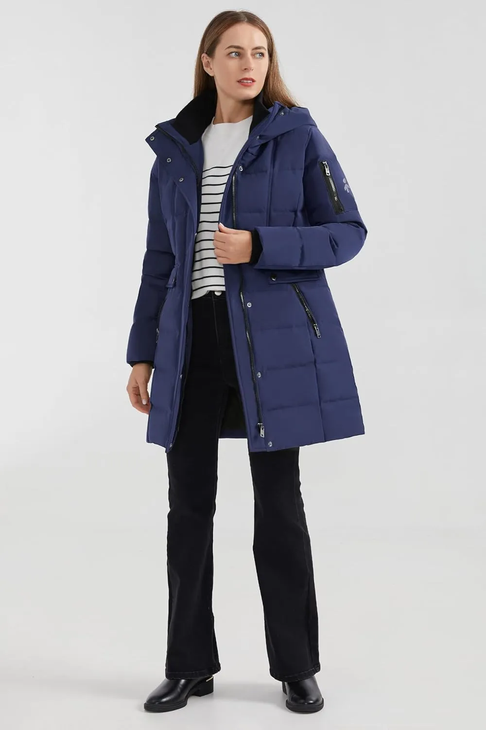 Orolay Women's Hooded Winter Down Coat Quilted Mid Length Puffer Jacket