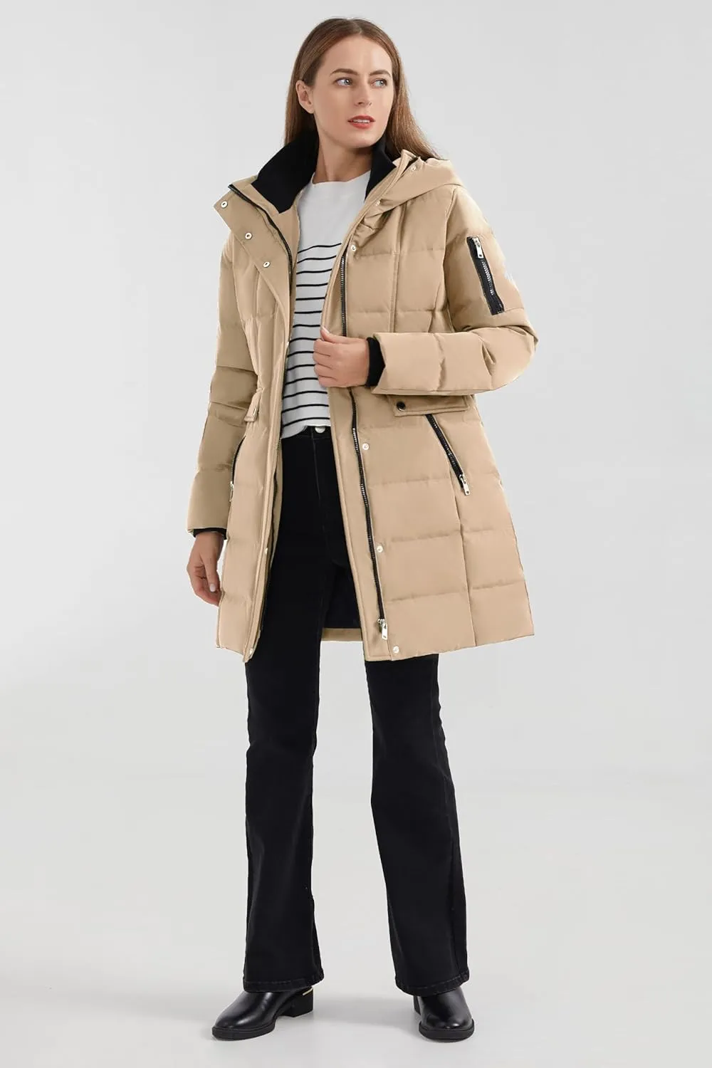 Orolay Women's Hooded Winter Down Coat Quilted Mid Length Puffer Jacket