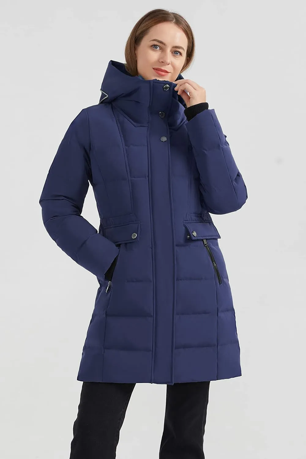 Orolay Women's Hooded Winter Down Coat Quilted Mid Length Puffer Jacket