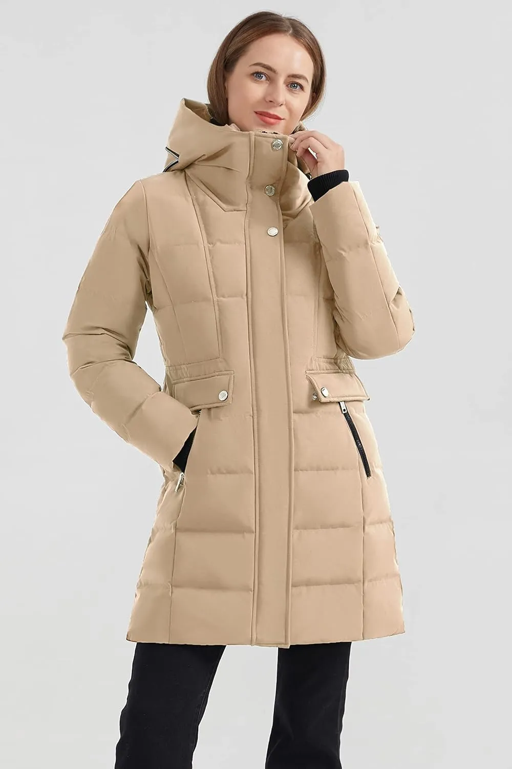 Orolay Women's Hooded Winter Down Coat Quilted Mid Length Puffer Jacket