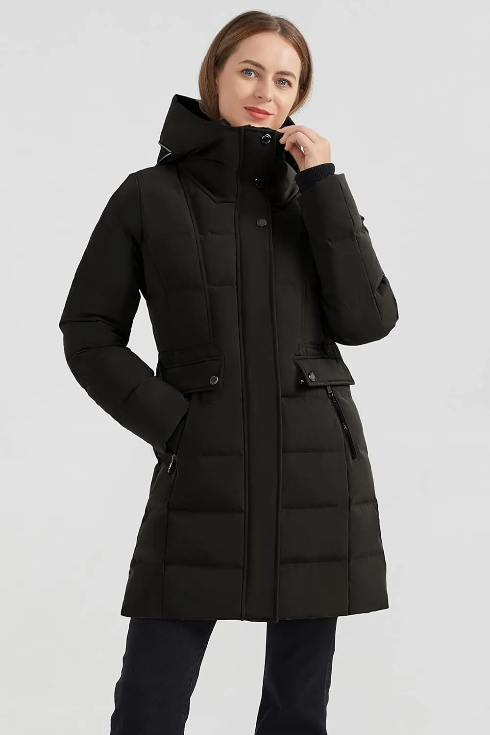 Orolay Women's Hooded Winter Down Coat Quilted Mid Length Puffer Jacket