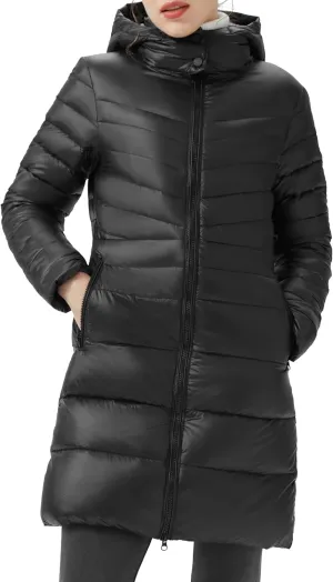Orolay Women's Lightweight Down Jacket Puffer Warm Long Hooded Winter Coat with Pocket