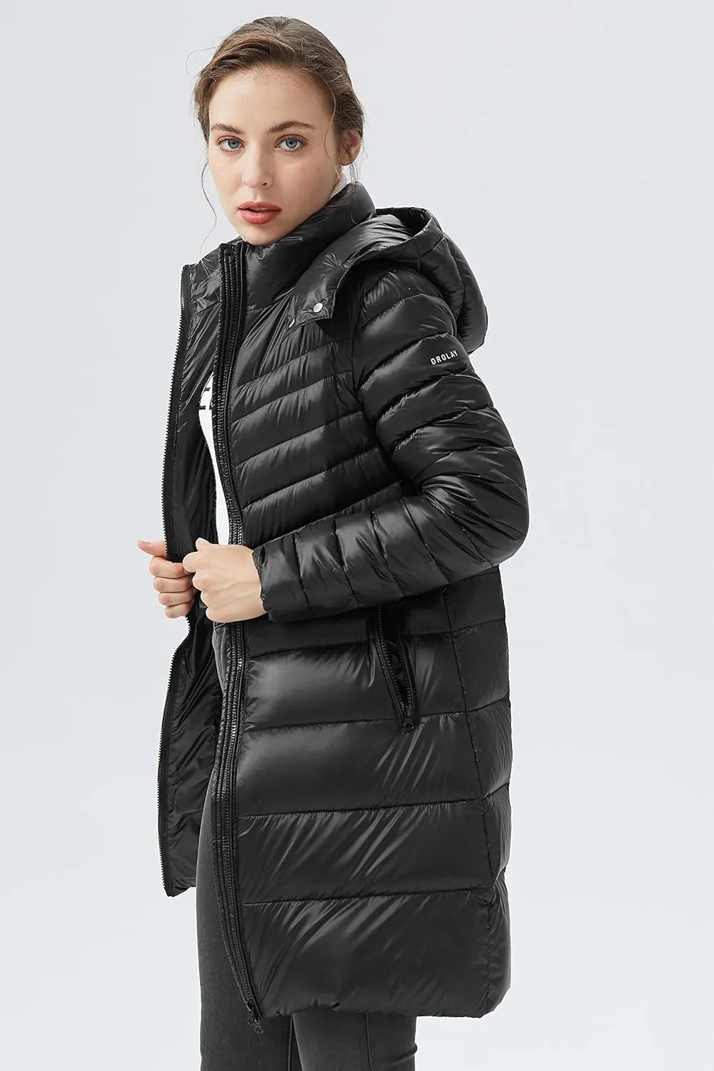 Orolay Women's Lightweight Down Jacket Puffer Warm Long Hooded Winter Coat with Pocket