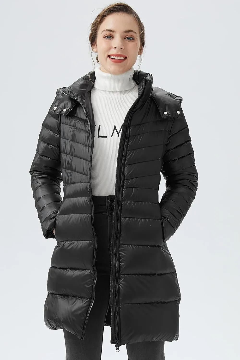Orolay Women's Lightweight Down Jacket Puffer Warm Long Hooded Winter Coat with Pocket