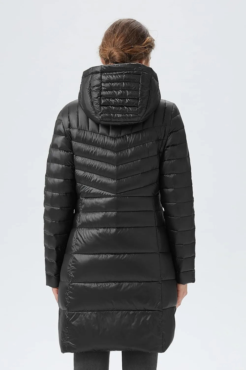 Orolay Women's Lightweight Down Jacket Puffer Warm Long Hooded Winter Coat with Pocket