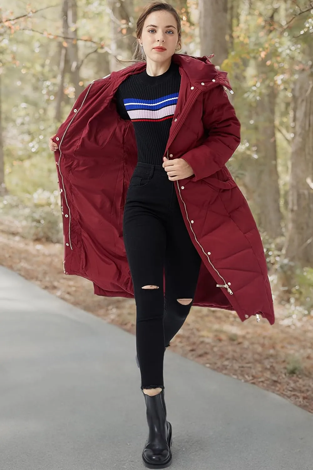 Orolay Women's Puffer Down Coat Winter Maxi Jacket with Hood