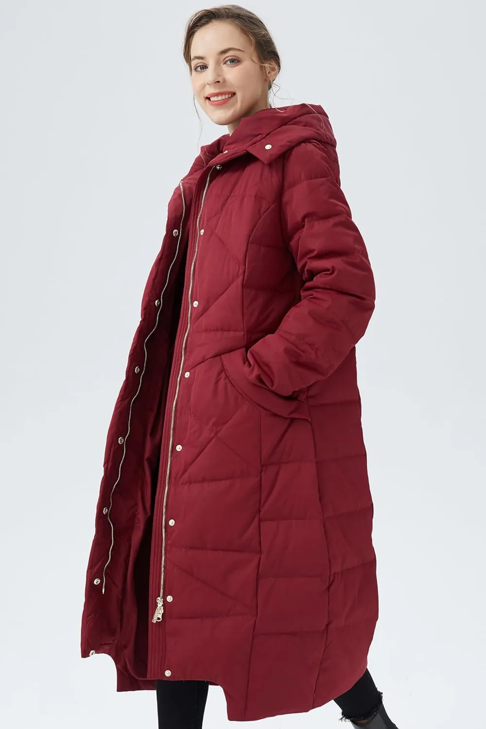Orolay Women's Puffer Down Coat Winter Maxi Jacket with Hood