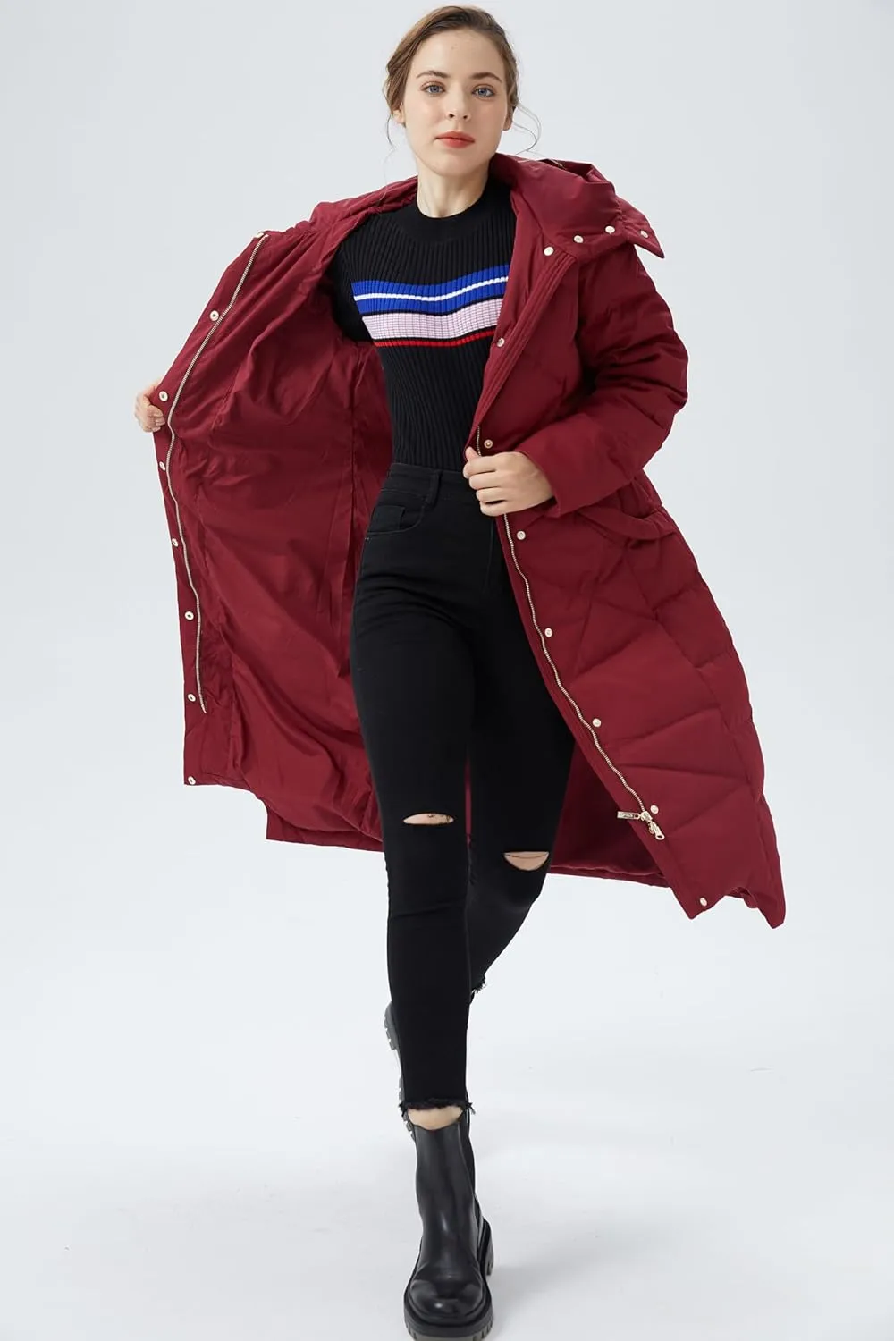 Orolay Women's Puffer Down Coat Winter Maxi Jacket with Hood