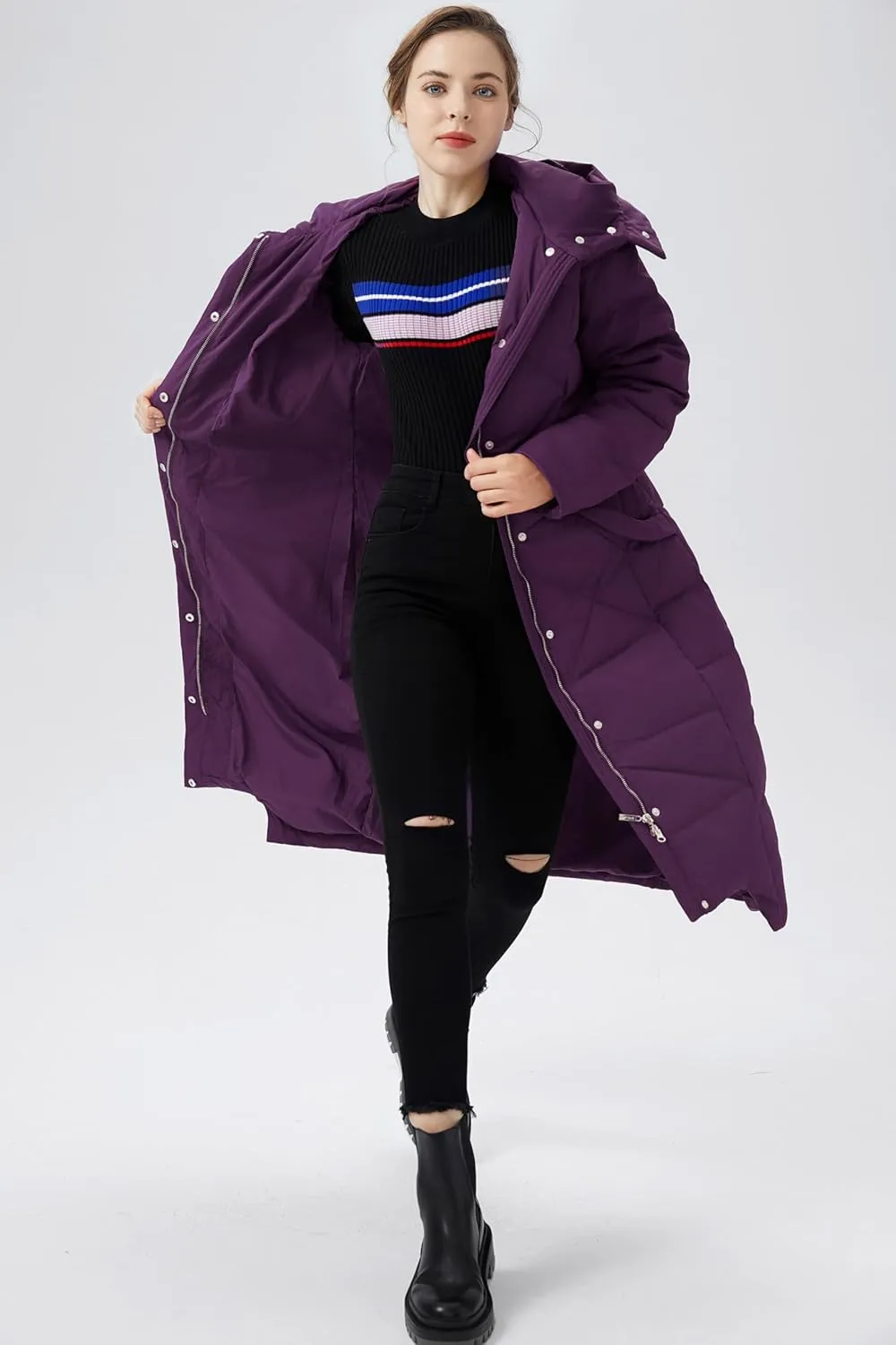 Orolay Women's Puffer Down Coat Winter Maxi Jacket with Hood
