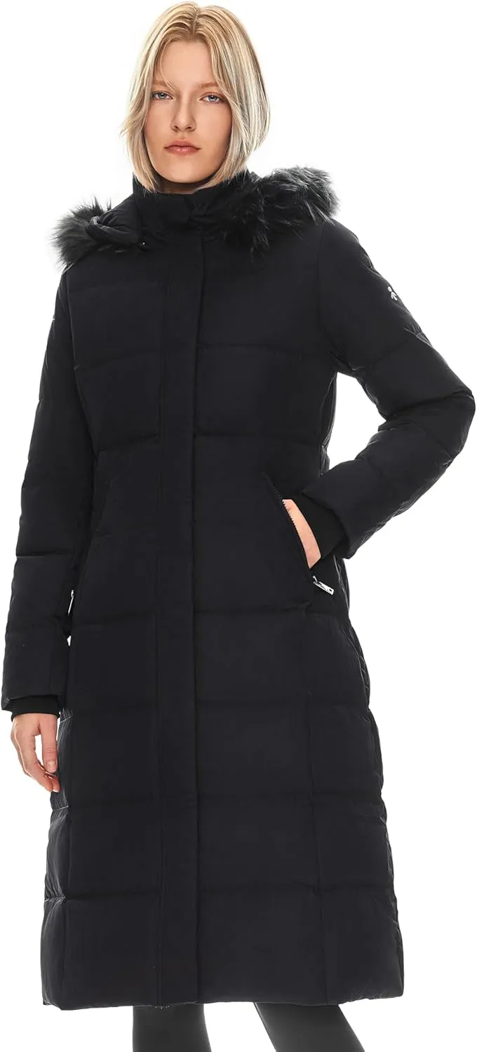 Orolay Women's Quilted Down Jacket Winter Long Coat Hooded Stand Collar Parka
