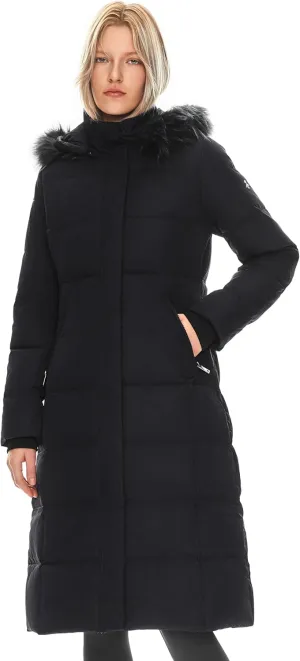 Orolay Women's Quilted Down Jacket Winter Long Coat Hooded Stand Collar Parka