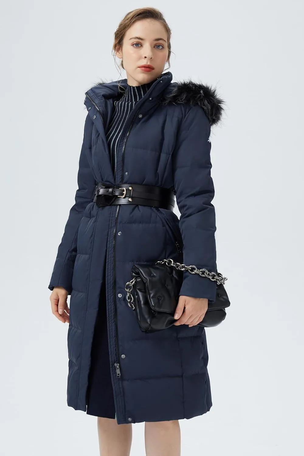 Orolay Women's Quilted Down Jacket Winter Long Coat Hooded Stand Collar Parka
