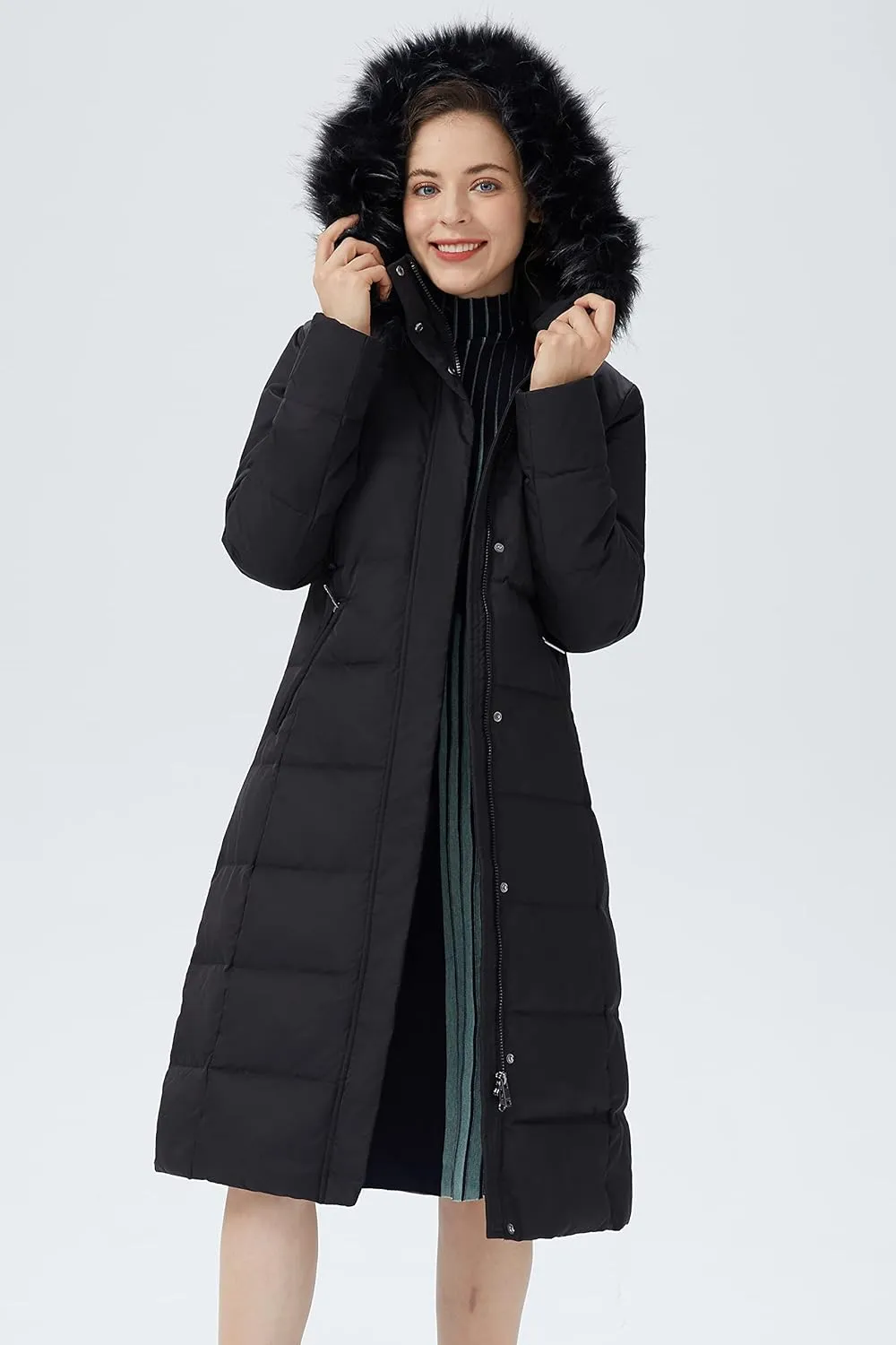 Orolay Women's Quilted Down Jacket Winter Long Coat Hooded Stand Collar Parka