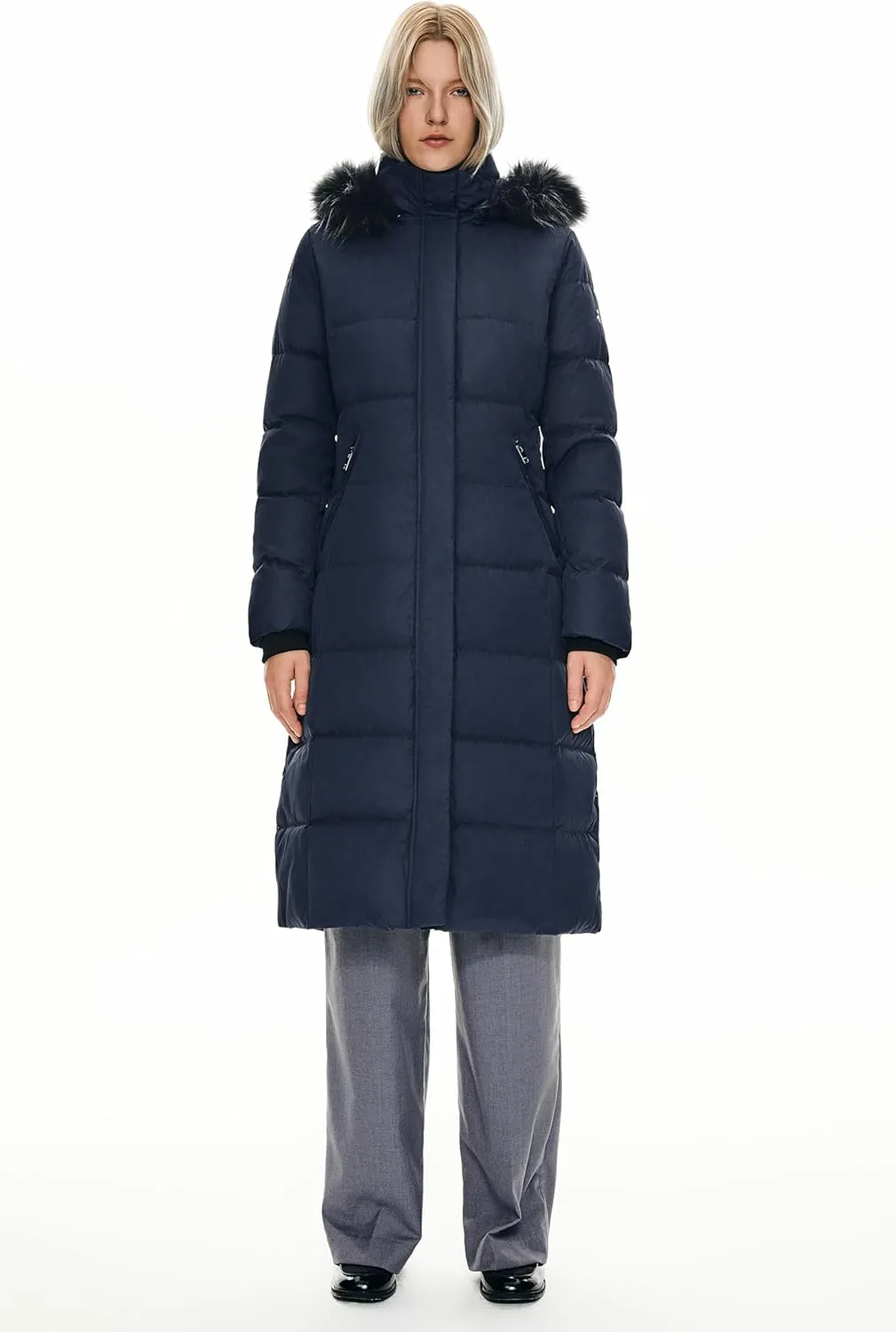 Orolay Women's Quilted Down Jacket Winter Long Coat Hooded Stand Collar Parka