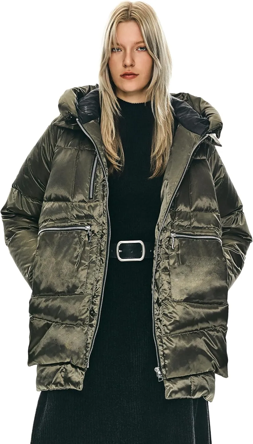 Orolay Women's Thickened Hooded Down Jacket  Winter Shiny Puffer Jacket with RDS Down Filling