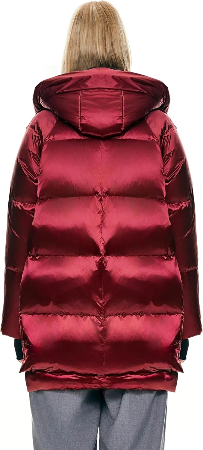 Orolay Women's Thickened Hooded Down Jacket  Winter Shiny Puffer Jacket with RDS Down Filling