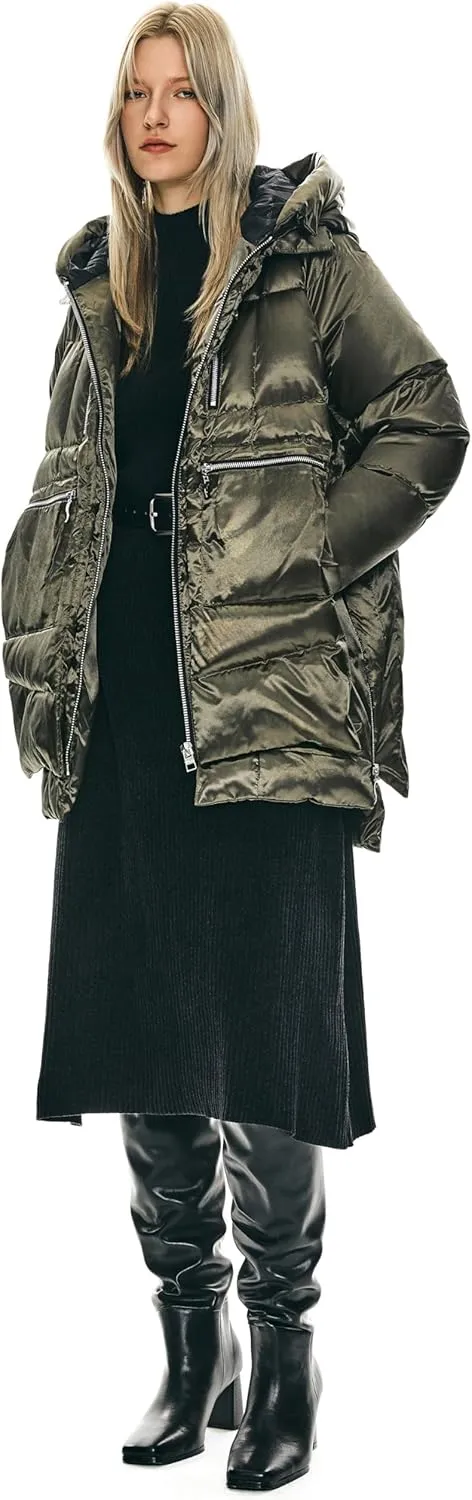Orolay Women's Thickened Hooded Down Jacket  Winter Shiny Puffer Jacket with RDS Down Filling