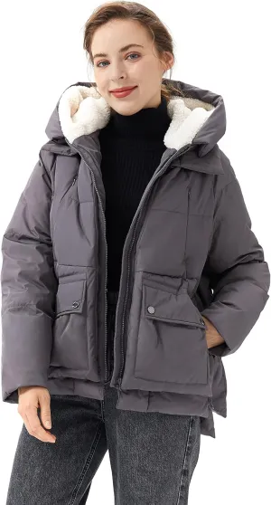 Orolay Women's Winter Short Down Coat Multi-Pockets Puffer Jacket with Hood