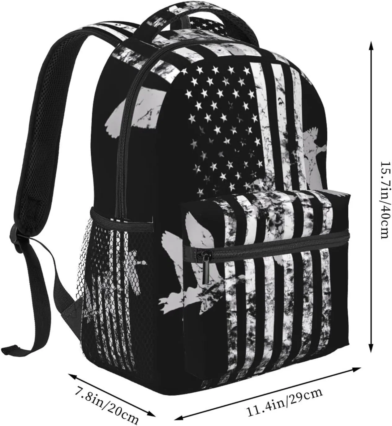 Patriotic American Flag Duck Hunting Backpack Casual Pack Bag Laptop Backpack With Side Pocket Front Zipper Pocket Bookpack Travel Daypack Picnic Rucksack