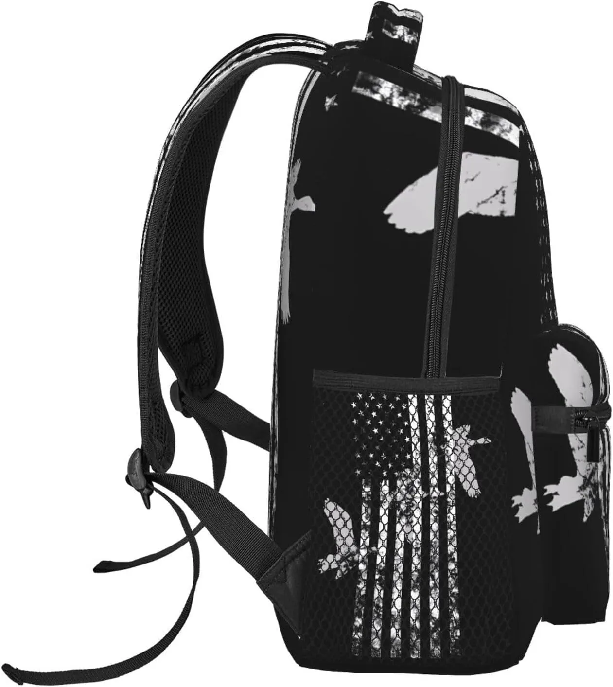 Patriotic American Flag Duck Hunting Backpack Casual Pack Bag Laptop Backpack With Side Pocket Front Zipper Pocket Bookpack Travel Daypack Picnic Rucksack