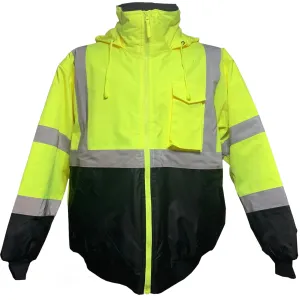 Petra Roc LQBBJ-C3 ANSI Class 3 Waterproof Bomber Jacket with Sewn In Quilted Liner, Lime/Black