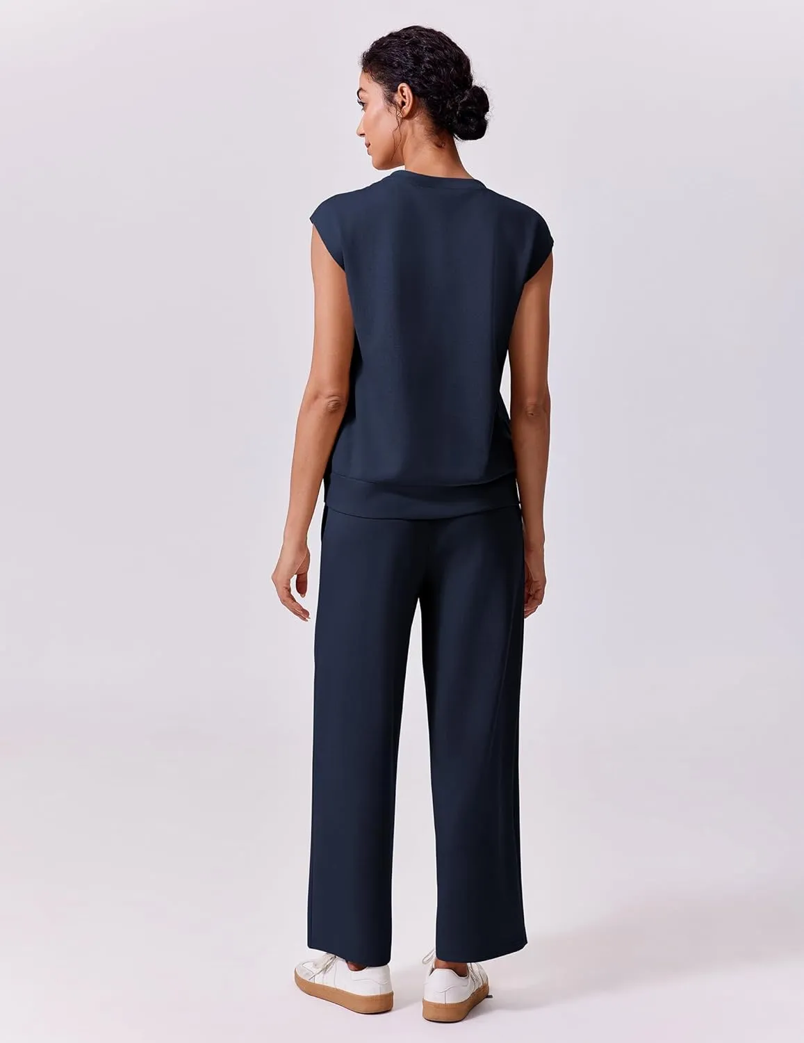 PINSPARK 2 Piece Sets for Women Summer Lounge Set Cap Sleeves Sweatsuit Cropped Wide Leg Pants 2025 Matching Travel Tracksuit