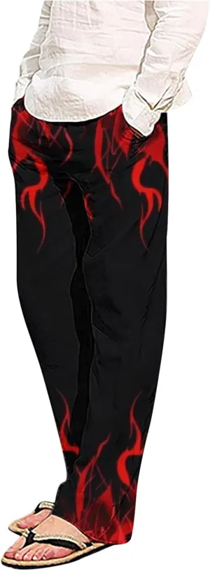 Plaid Mens Casual Pants Fashion Print Trousers Baggy Lightweight Pajama Pants Straight Leg Soft Loungewear Pant