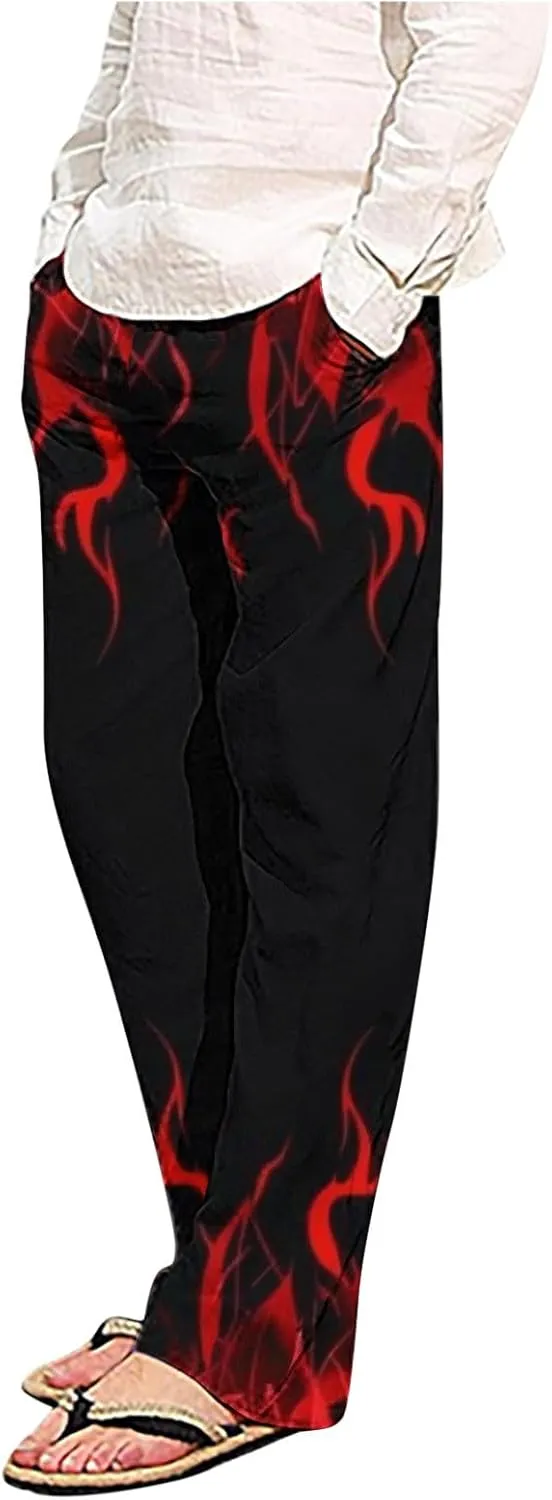 Plaid Mens Casual Pants Fashion Print Trousers Baggy Lightweight Pajama Pants Straight Leg Soft Loungewear Pant