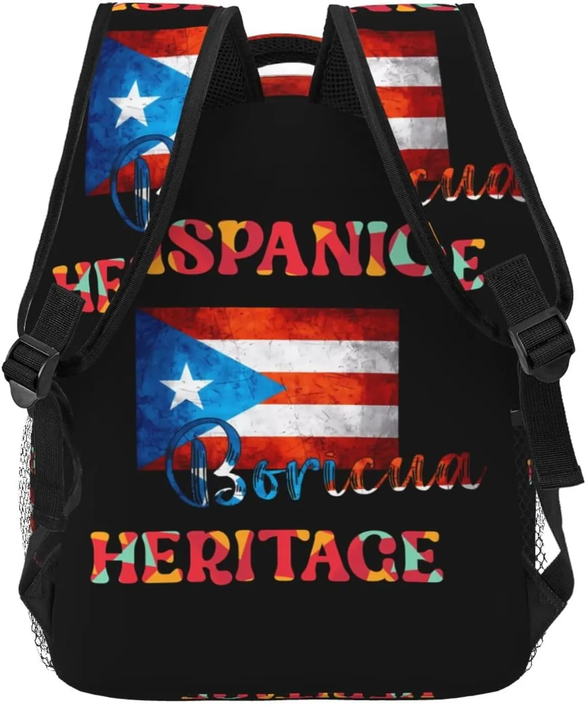 Puerto Rico Boricua Hispanic Heritage Month Backpack Casual Pack Bag Laptop Backpack With Side Pocket Front Zipper Pocket Bookpack Travel Daypack Picnic Rucksack