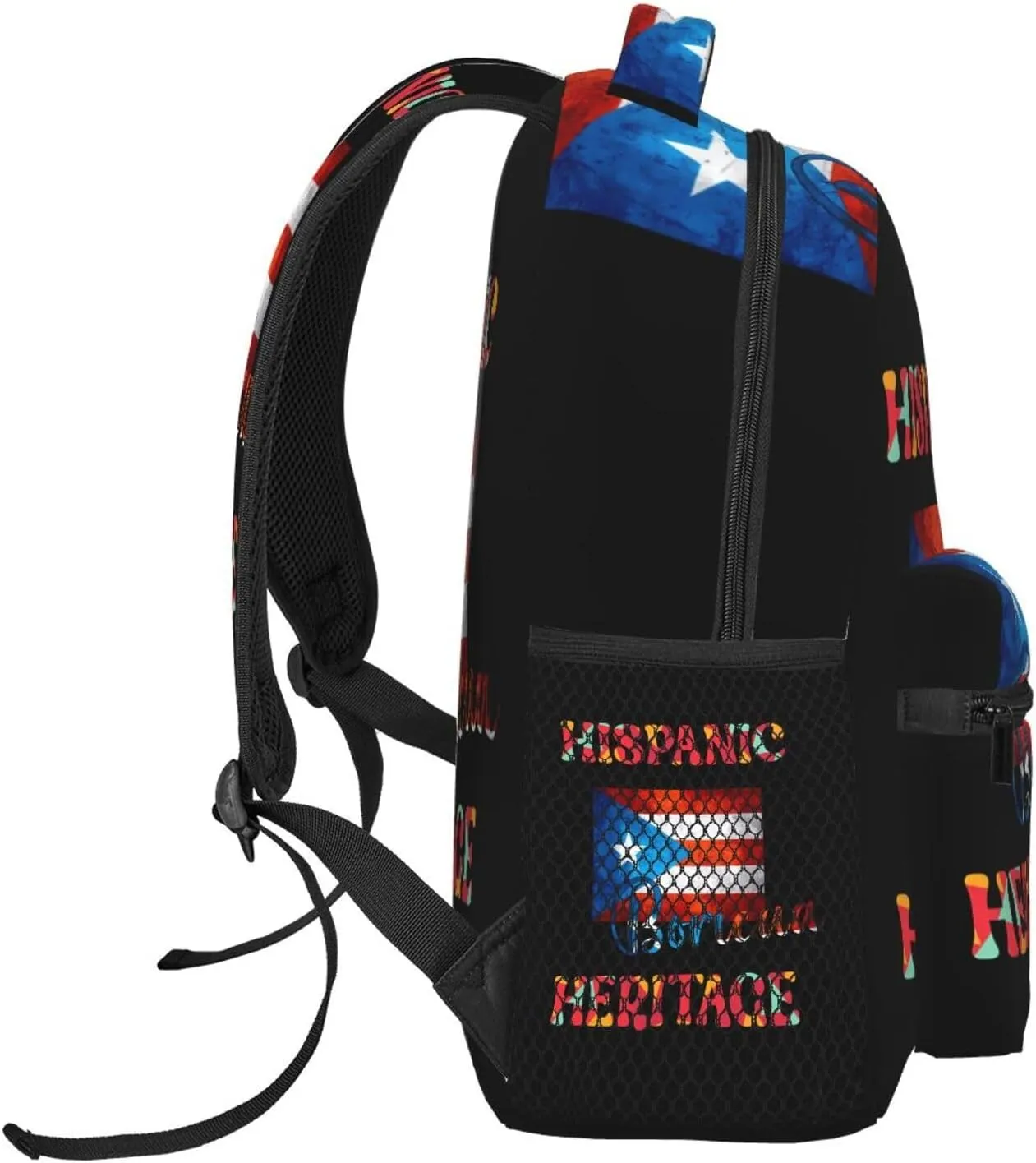 Puerto Rico Boricua Hispanic Heritage Month Backpack Casual Pack Bag Laptop Backpack With Side Pocket Front Zipper Pocket Bookpack Travel Daypack Picnic Rucksack