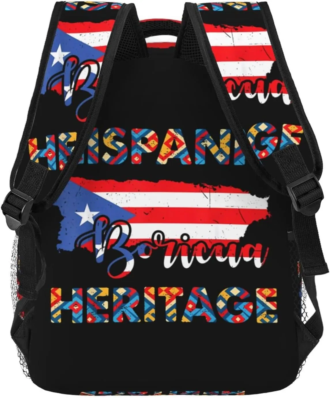 Puerto Rico Flag Hispanic Heritage Month Boricua Rican Backpack Casual Pack Bag Laptop Backpack With Side Pocket Front Zipper Pocket Bookpack Travel Daypack Picnic Rucksack