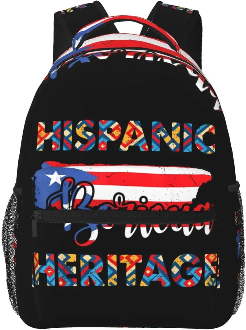 Puerto Rico Flag Hispanic Heritage Month Boricua Rican Backpack Casual Pack Bag Laptop Backpack With Side Pocket Front Zipper Pocket Bookpack Travel Daypack Picnic Rucksack