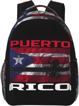 Puerto Rico Flag Love Boricuas And Frogs Backpack Casual Pack Bag Laptop Backpack With Side Pocket Front Zipper Pocket Bookpack Travel Daypack Picnic Rucksack